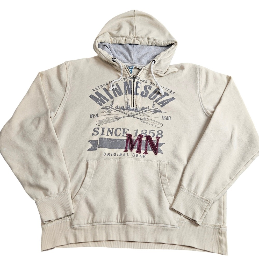 Minnesota Hoodie Mens XL Beige Northern Cabincore‎ Pullover MN Canoe Paddles